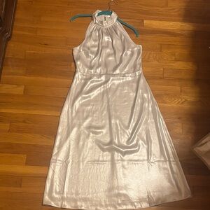 Express Metallic Silver Halter Midi Dress